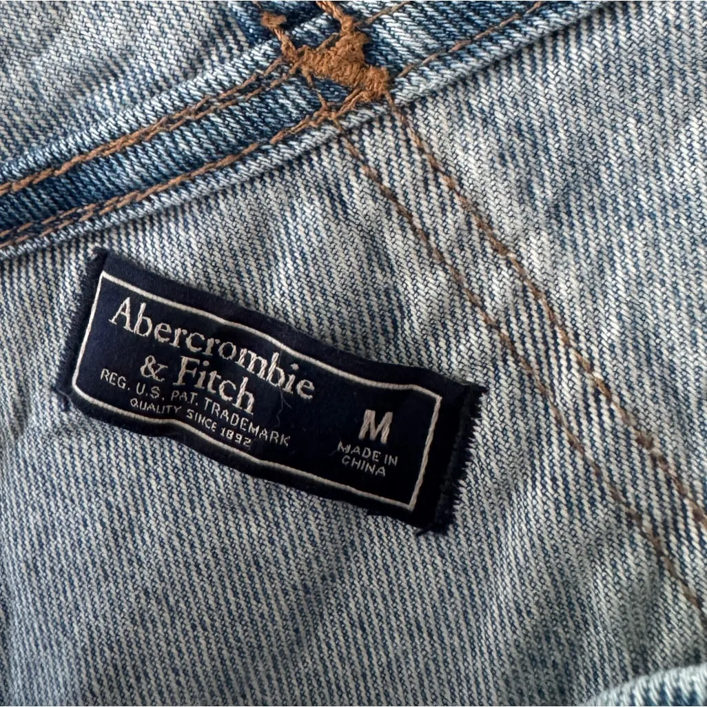 Y2K Abercrombie & Fitch Dark Wash Denim Distressed Overalls Retro - Image 8