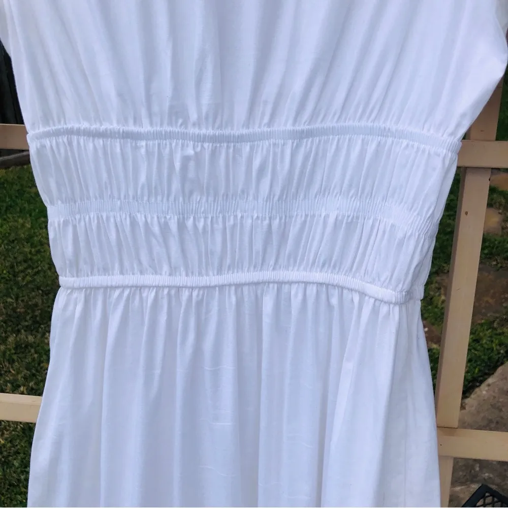 White Cotton Blend Tiered Puff Sleeves Maxi Dress M Size M - Image 9