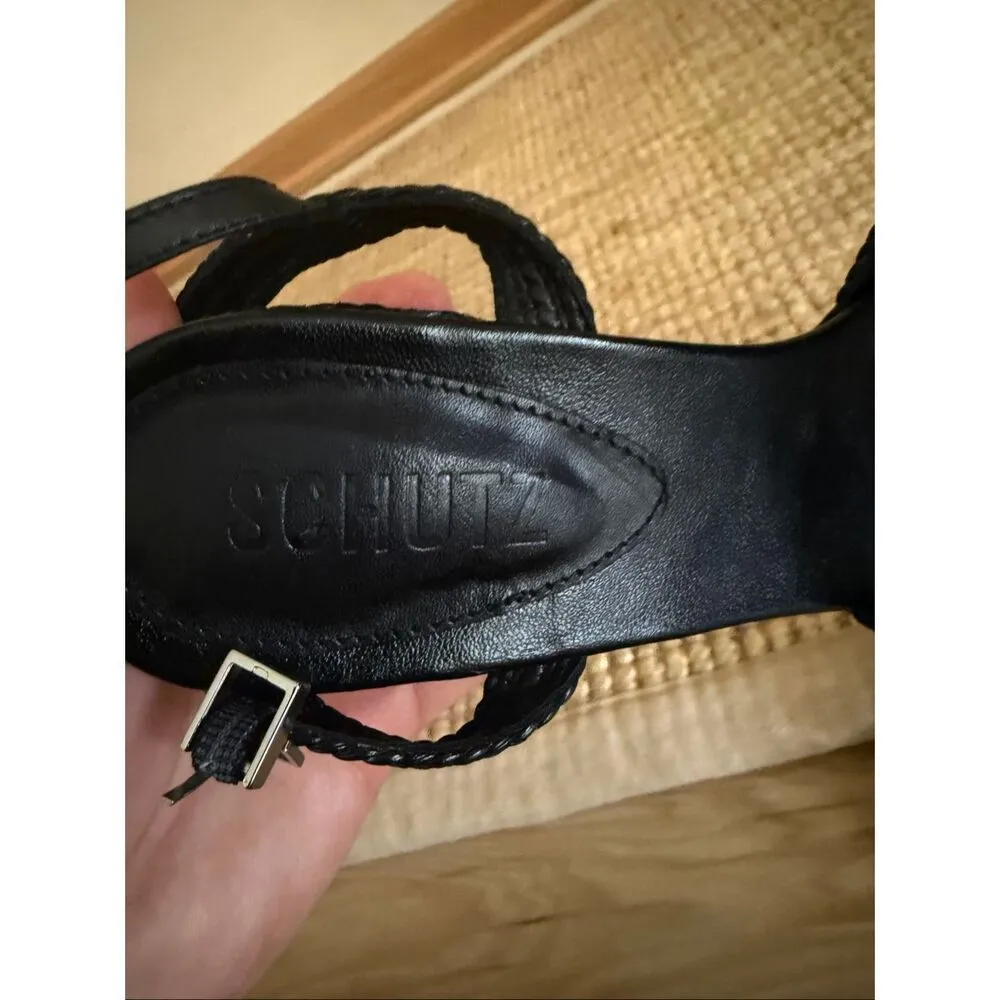 Schutz Karima Black Braided Block Heel Sandals Women’s 7B Strappy Buckle Shoes - Image 5