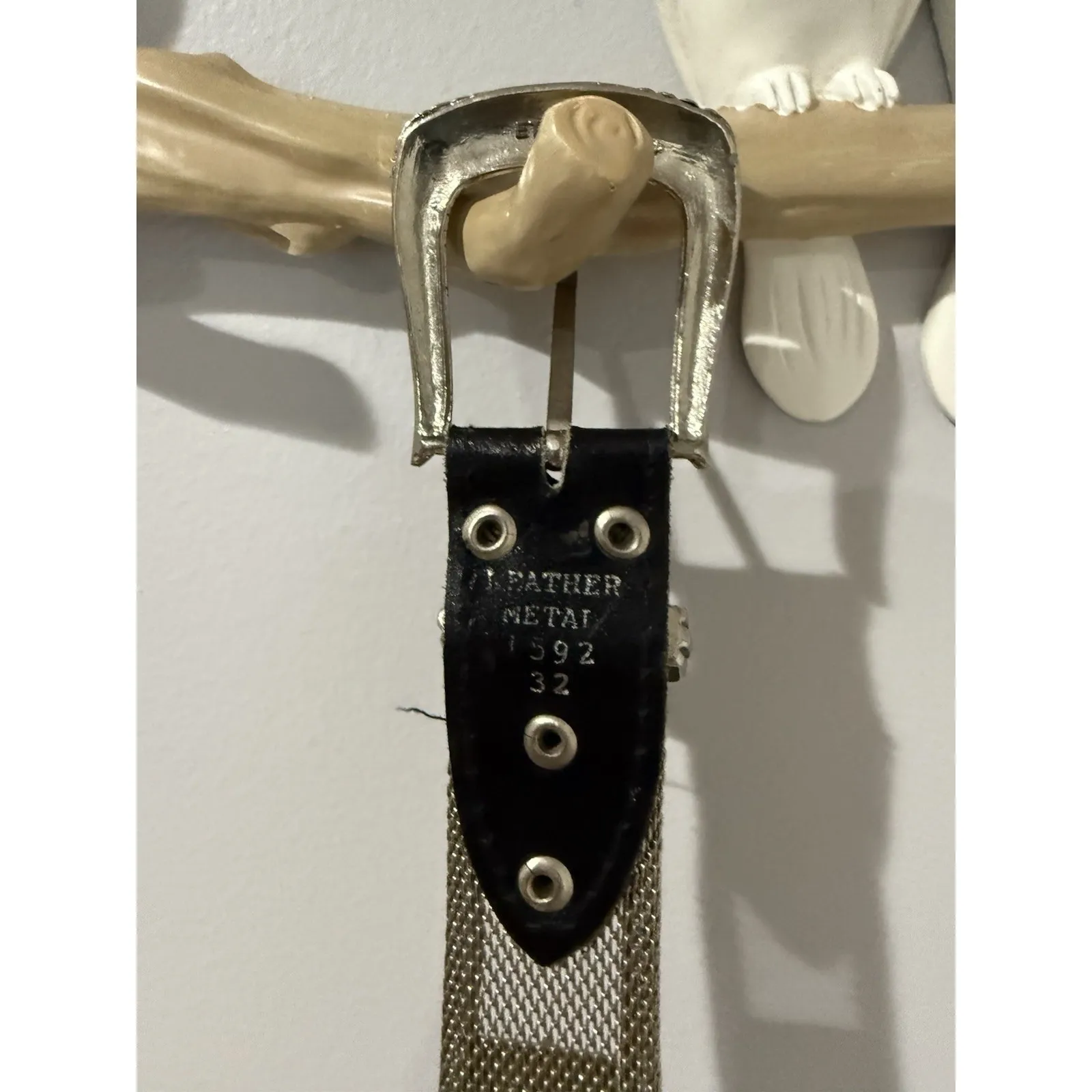 Vintage Chainmail Belt Woven Metal Decorated With Concho Sz 32 37" Western‎ Black - Image 6