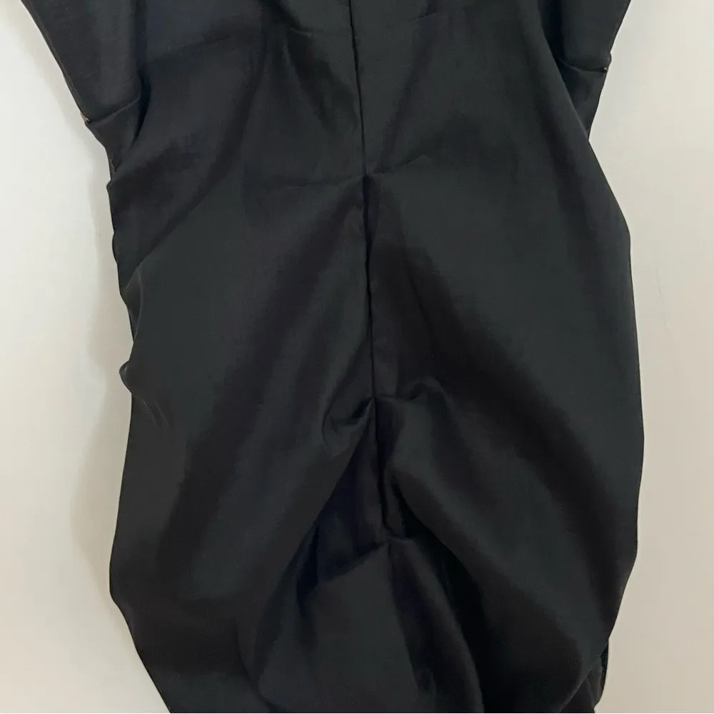 Betsy & Adam Black Knee Length Cocktail Dress Rouching and Zipper Flower Detail - Image 8