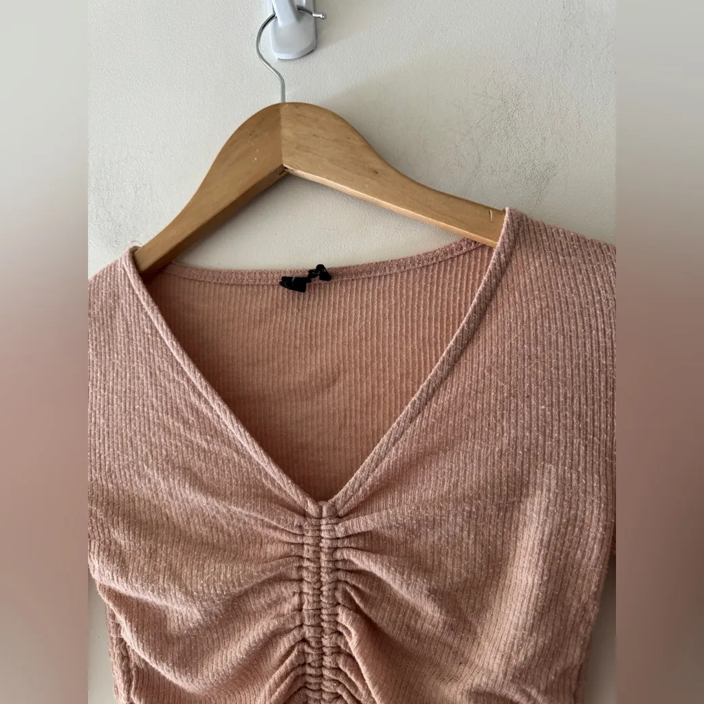 Urban Outfitters Out From Under Light Pink Ribbed Cinched Crop Long Sleeve Top - Image 3
