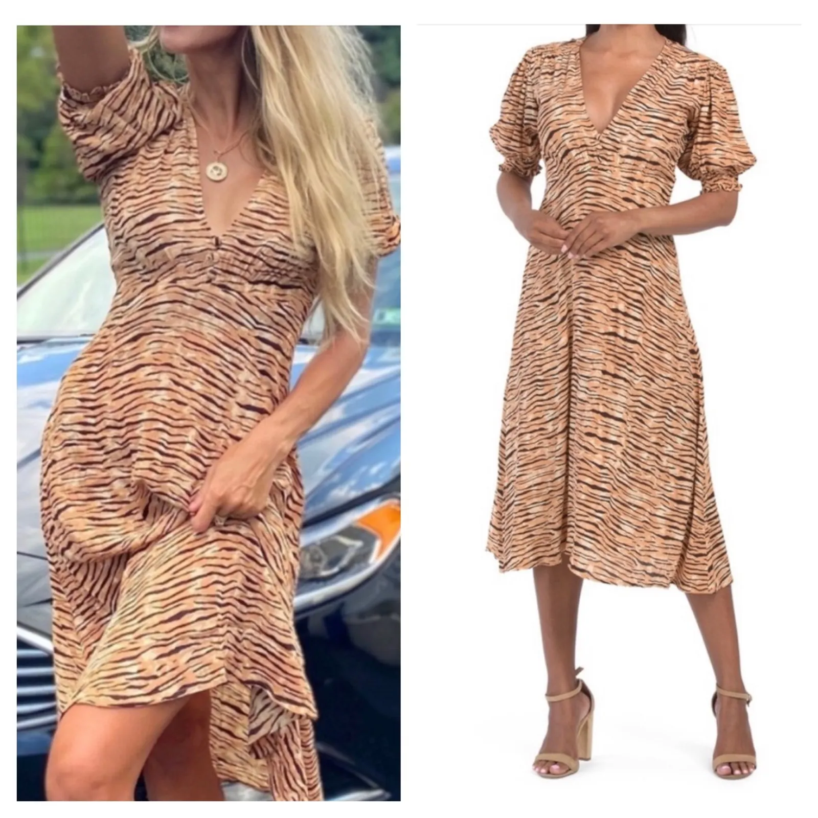 Faithfull the Brand Marie Louise Midi Dress Medium Wyldie Animal Print Boho - Image 2