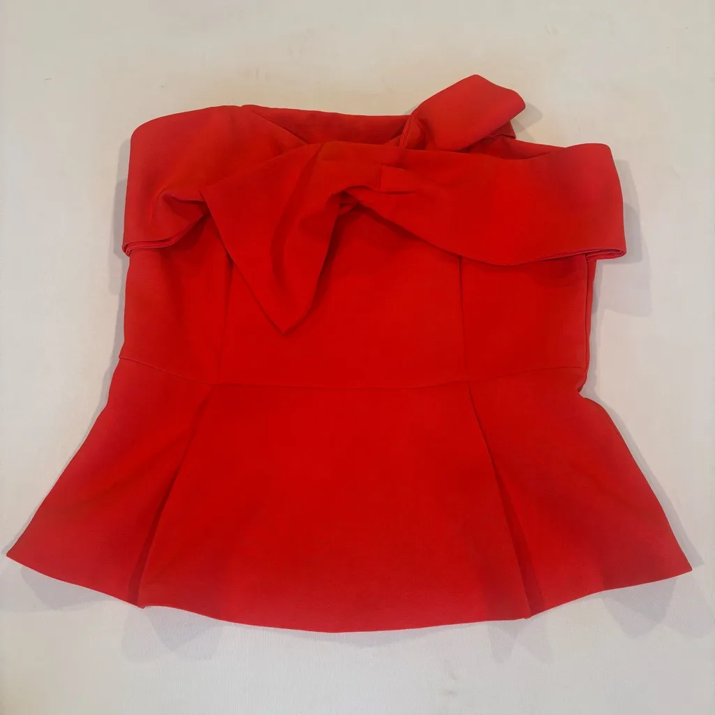 NWT ANTHROPOLOGIE ADELYN RAE Bright Red Peplum Corseted Strapless Top Sz Medium - Image 3