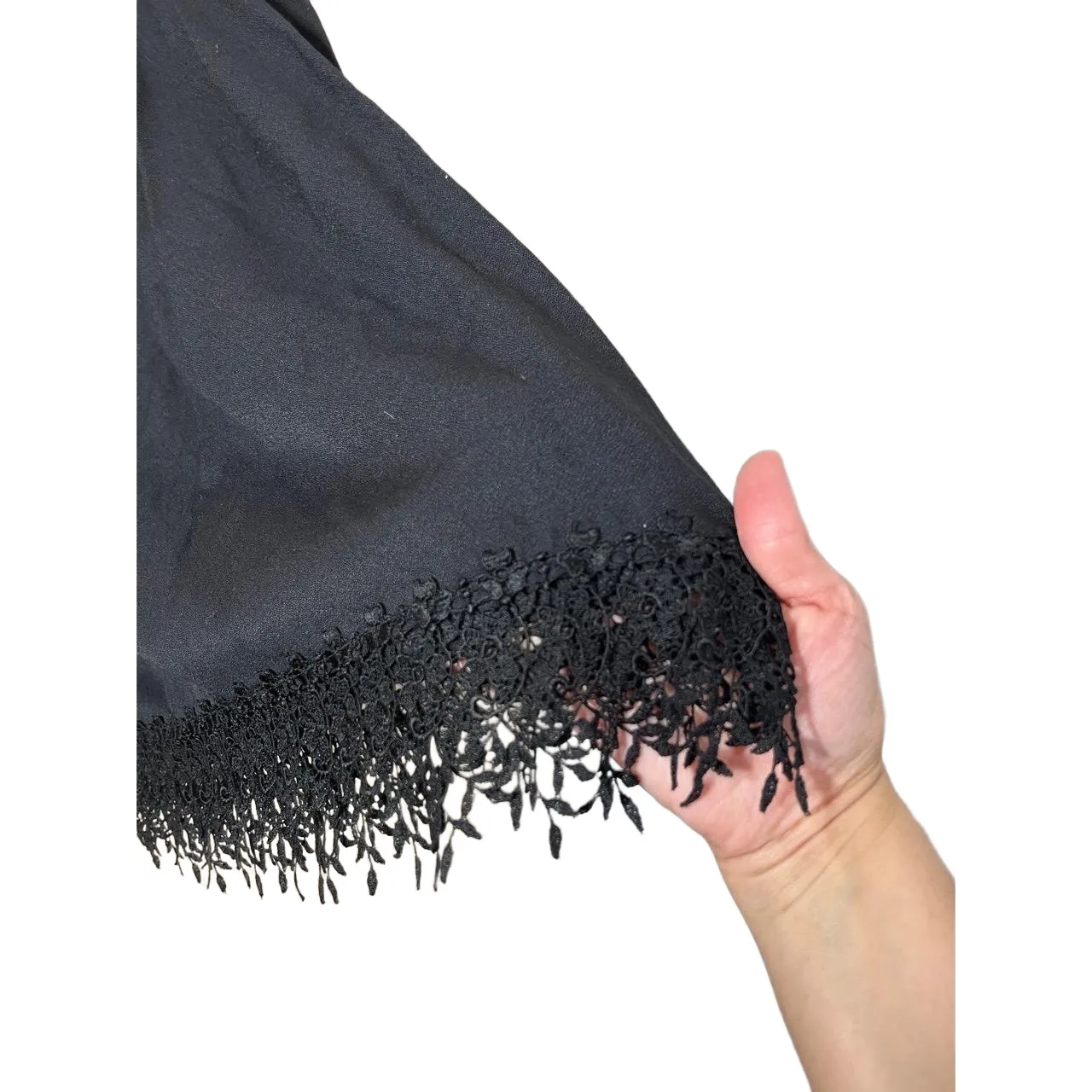 Vintage Dawn Joy Black Longsleeve Scoop Neck Lace Hem 90s‎ Dress Size 11/12 - Image 4