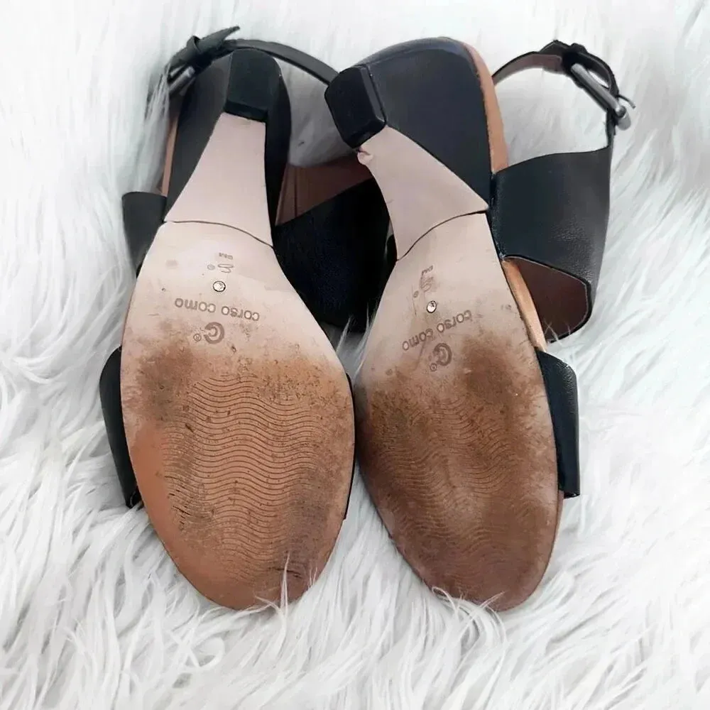 CORSO COMO | Black Leather Sandals Ankle Boot Style Heel Strap | Size 9 - Image 6