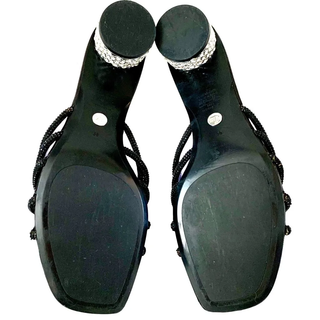 ZARA  Kitten Rhinestone Heel Black Strappy Knot Sandals 7.5 Wedding Cruise Resort - Image 7