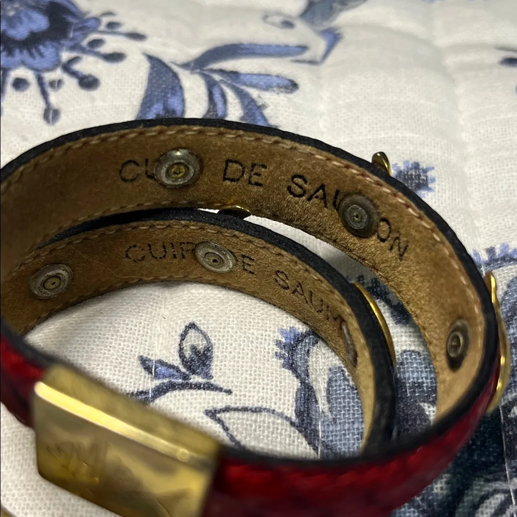 Salmon Leather Bracelets Blue and Red Shells Beachy Coastal - Image 3