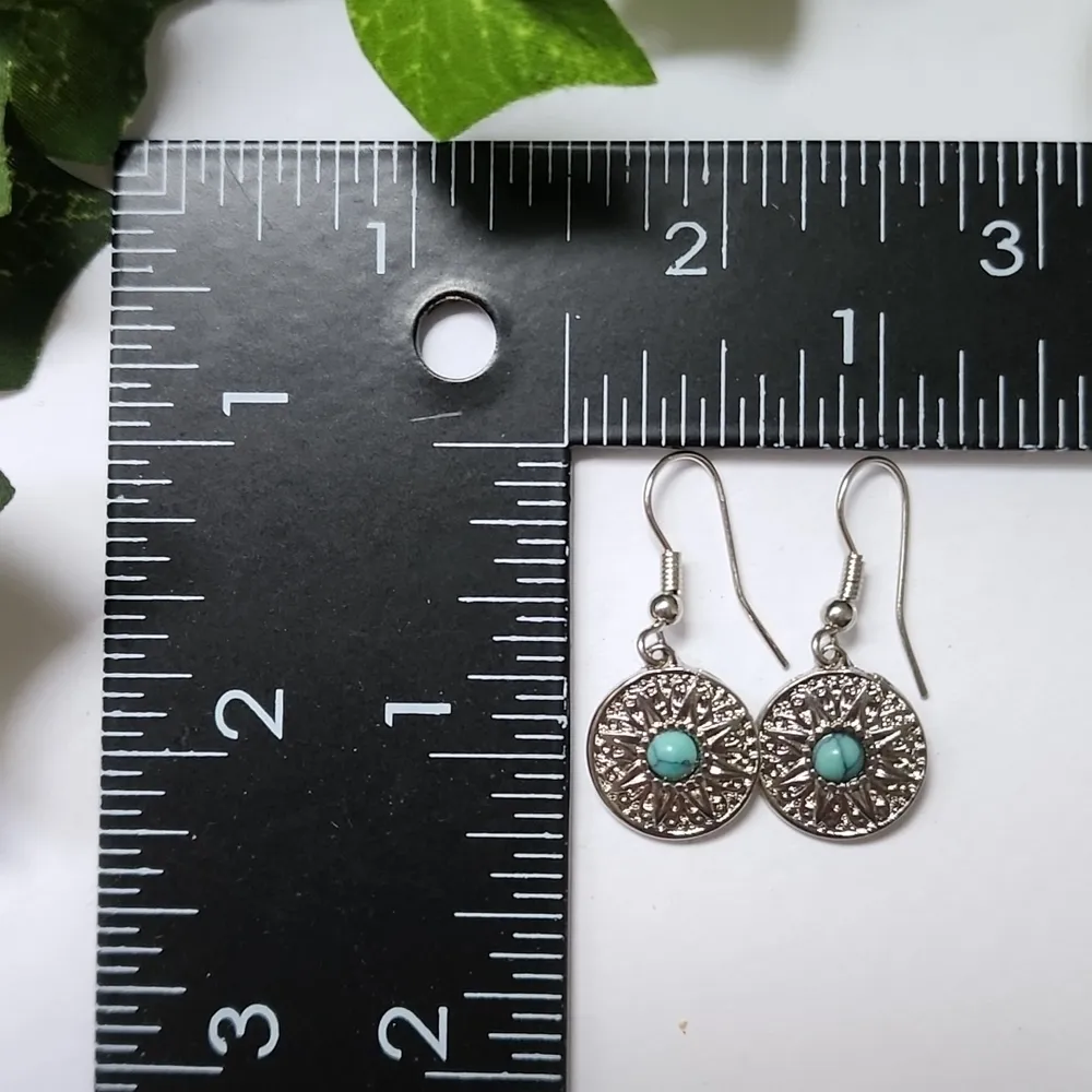 Western Boho Silver Turquoise Crackle Stone Necklace Earrings Set Blue - Image 7