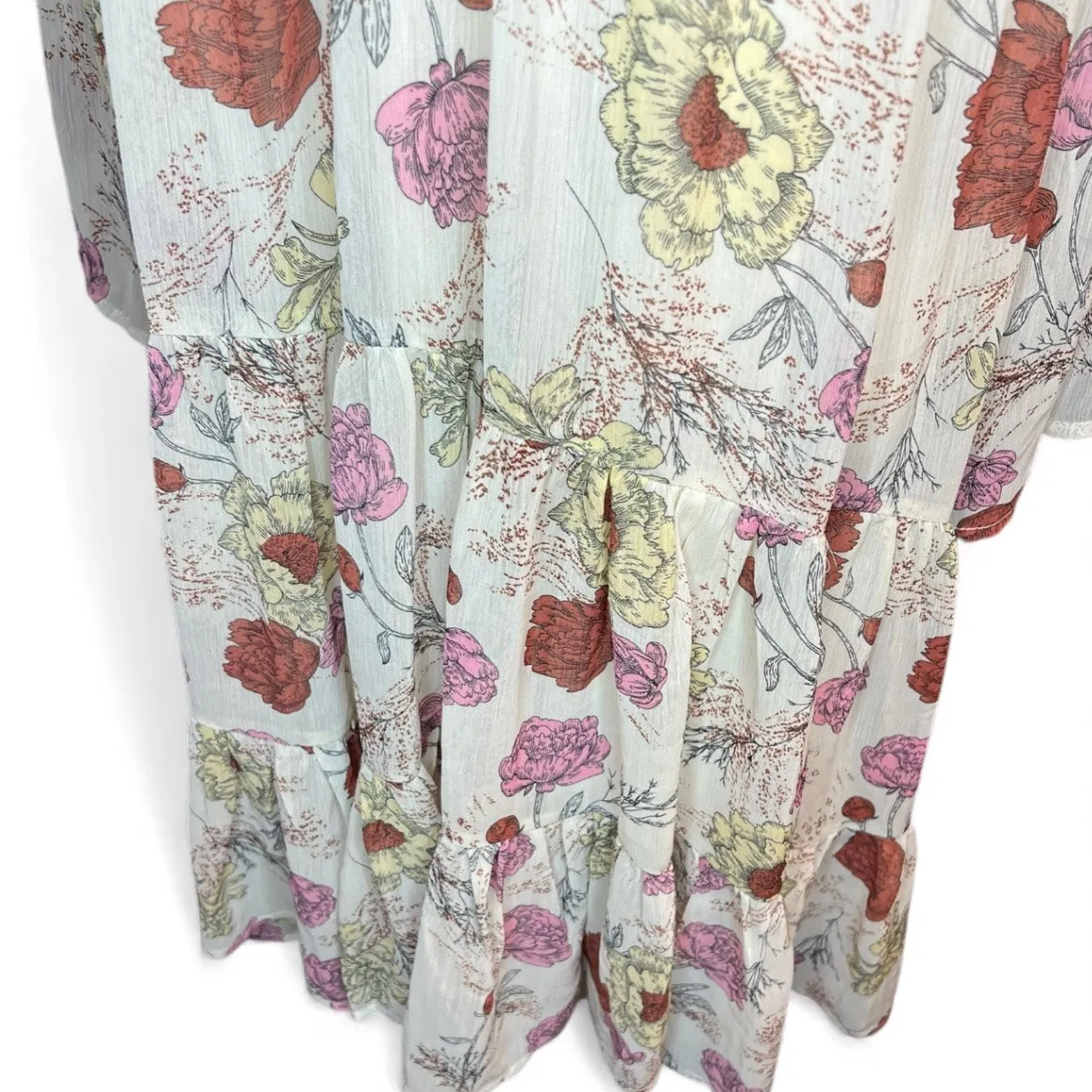 Lulus belina beige floral midi dress boho flowy feminine bell sleeve cocktail - Image 4