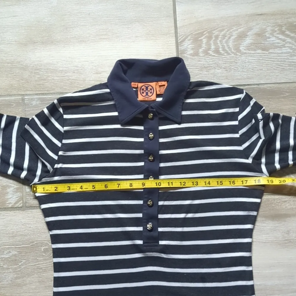 Tory Burch Pima Cotton Striped 3/4 Sleeve Polo - Image 13