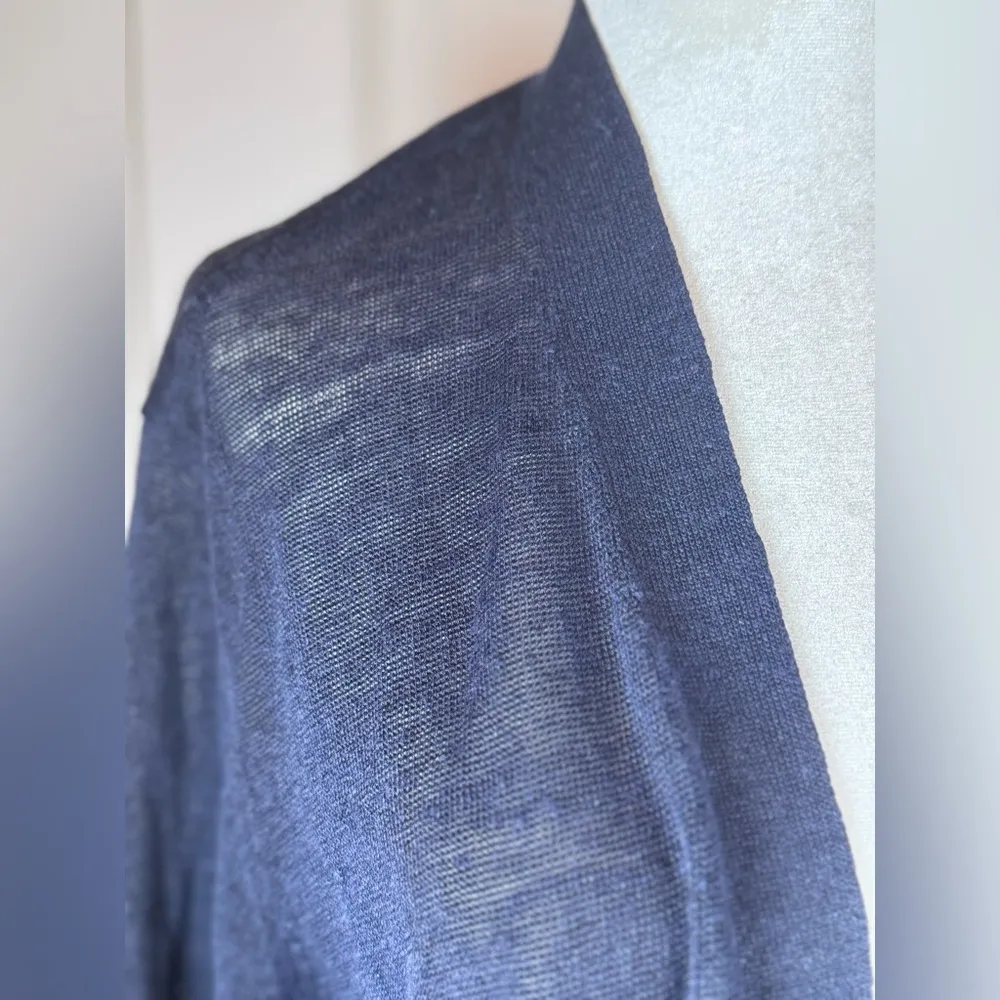 Ann Taylor XXL Navy Linen Blend Long Line Cardigan Quiet Luxury Classic Capsule - Image 7