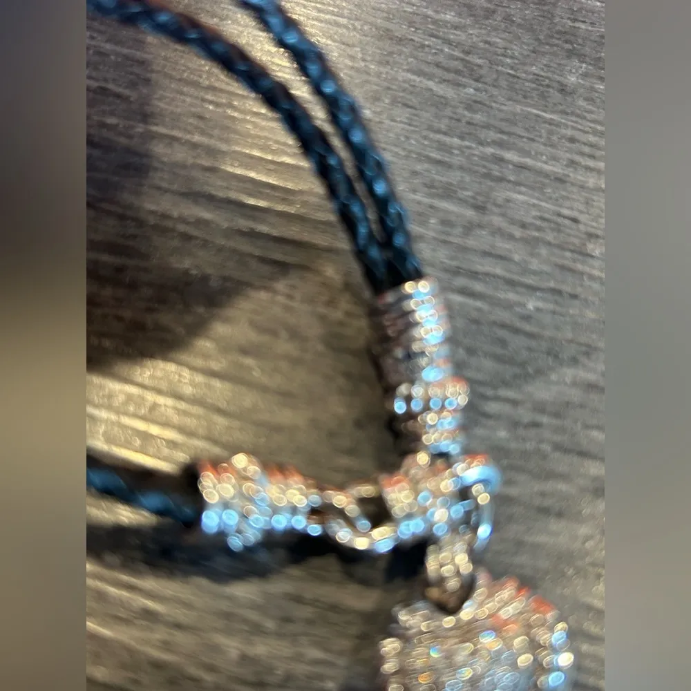 Judith Ripka CZ 925 Sterling Silver Heart Charm Leather Bracelet Magnetic Clasp - Image 3