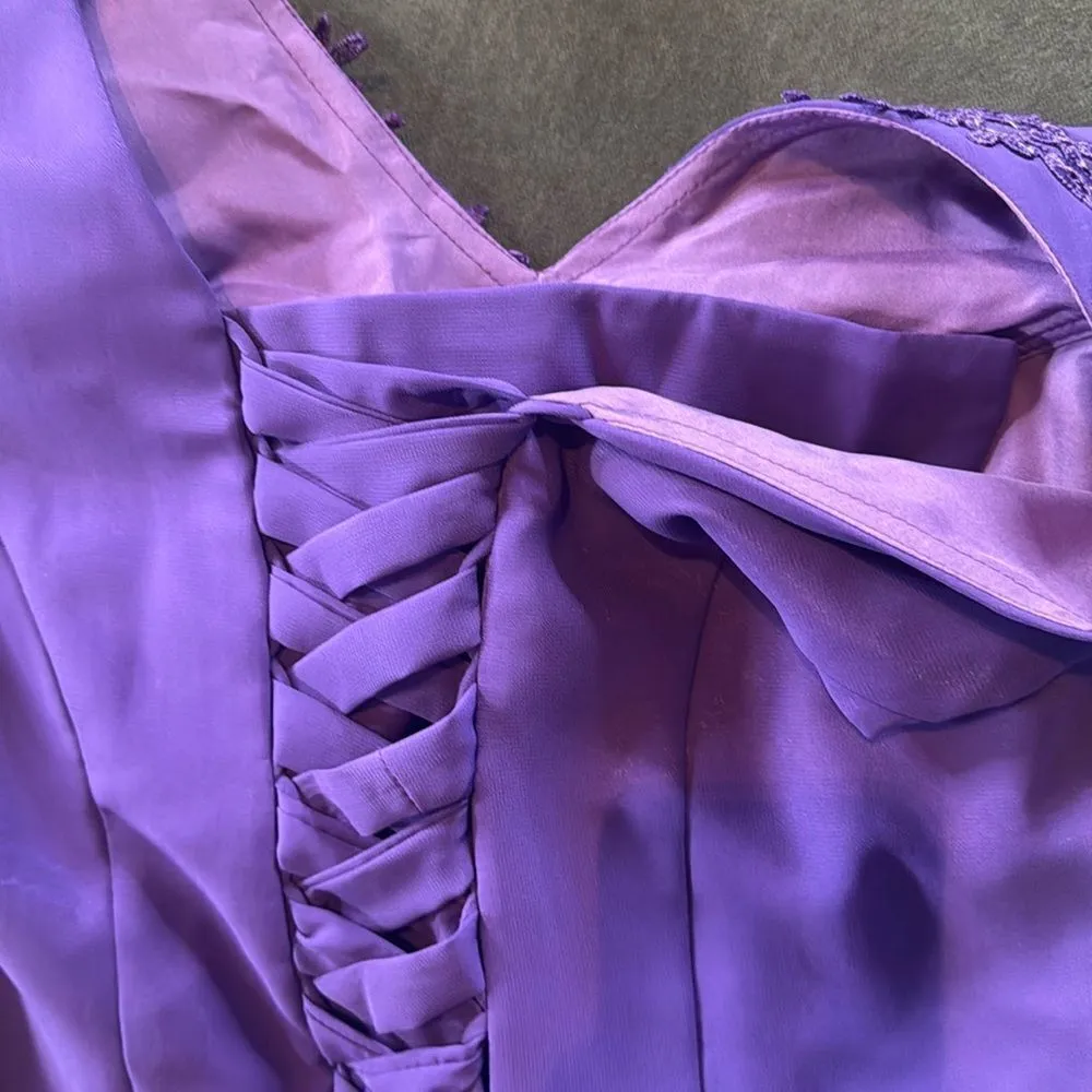 Purple Chiffon Formal Dress Floral Detail Corset Back Matching Jacket Size 12 - Image 11