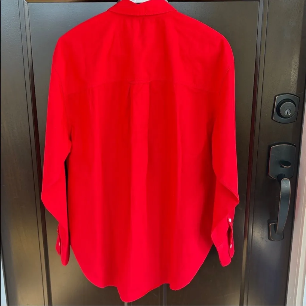 EUC J. Crew Etienne Oversized Button Down Top Poppy Red Generous Size Small - Image 9