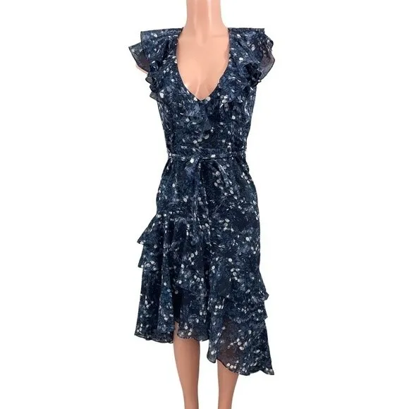 NWT BARDOT Midnight Romance Asymmetrical Frill Dress Size 6 Small‎ Floral Ruffle - Image 4