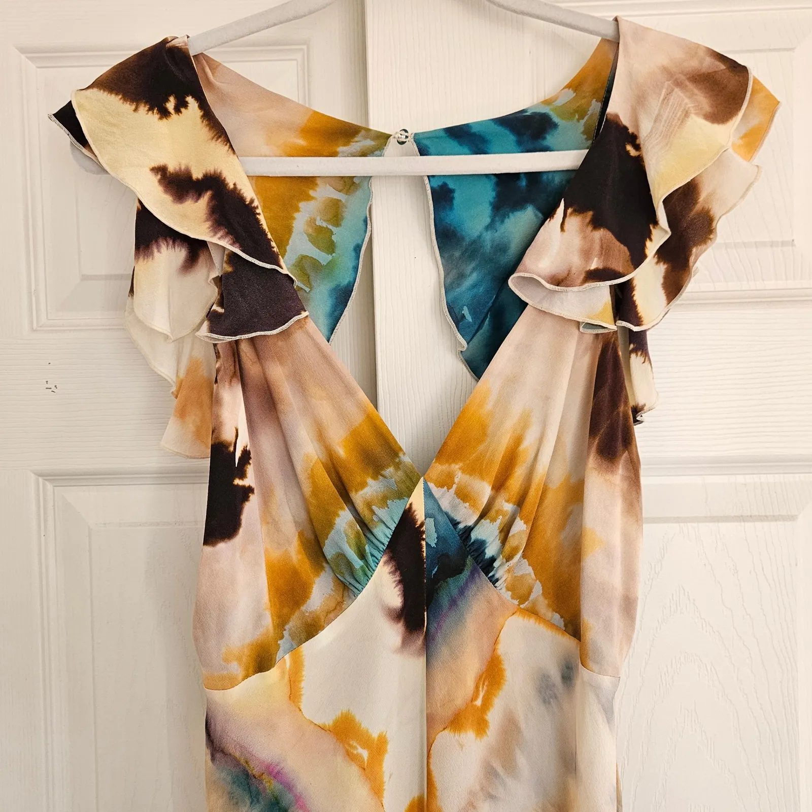 Banana Republic 100% Silk Open Back Maxi Dress in Yellow Tie Dye Size 10 - Image 13