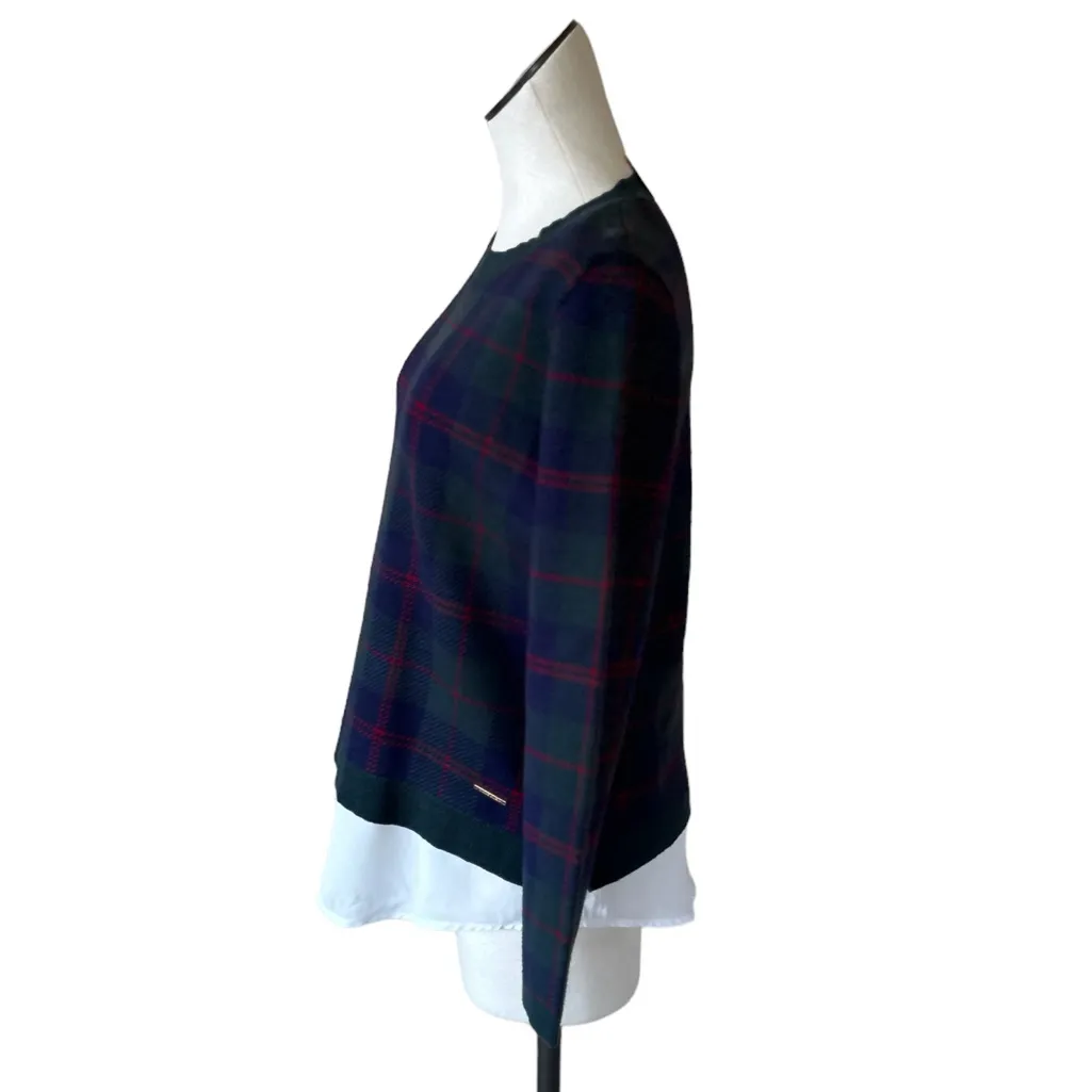 NWT ANNE KLEIN GREEN PLAID BUTTON DOWN INSERT SHIRT SWEATER GREEN SMALL - Image 6