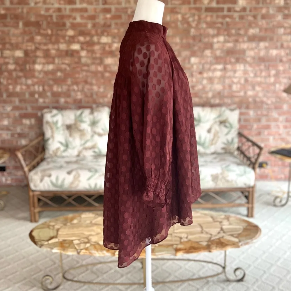 NWT DR2 Top Polka Dot Mock Neck High Low Rust M Boho High Neck Long Sleeve Red Size M - Image 12