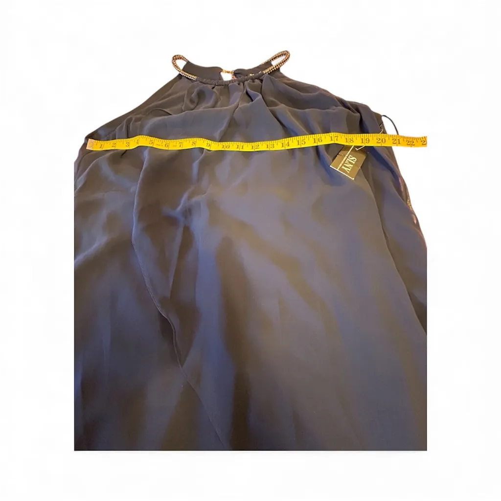 SLNY Navy Blue Beaded Halter Tiered Chiffon Dress Size 16W – New With Tags - Image 4