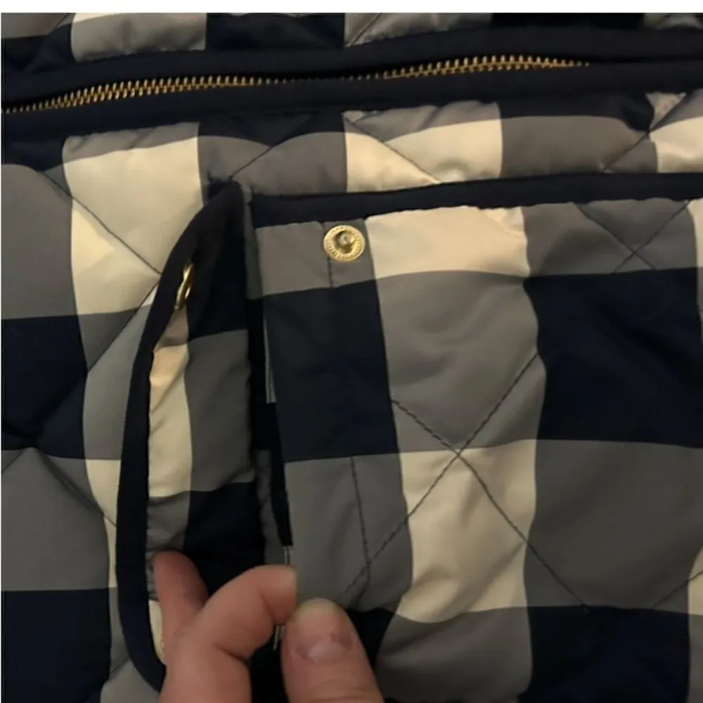 J. Crew Excursion Quilted Down Vest Navy Cream Plaid Size XS preppy 138.00 MSRP - Image 7