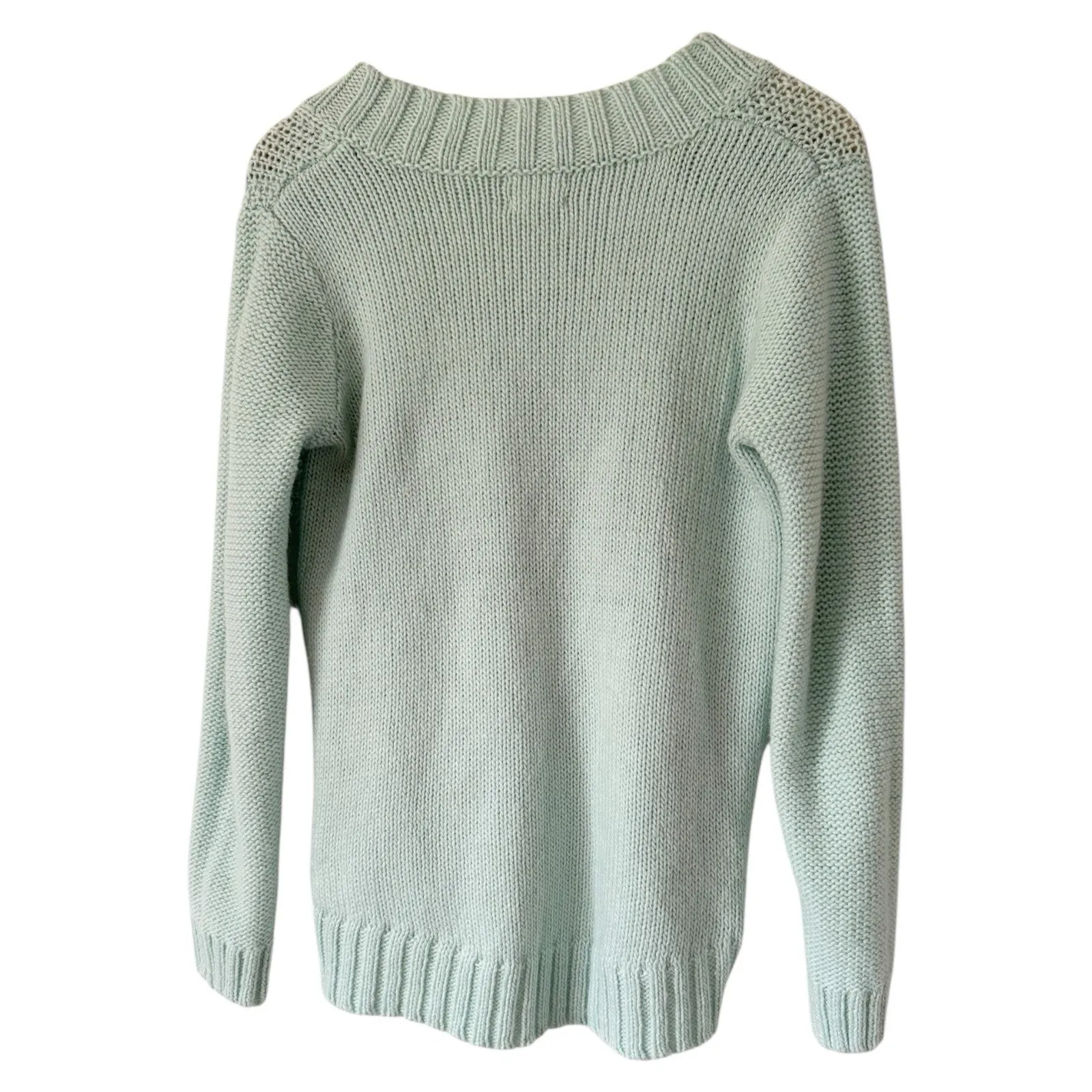 Andrea Jovine Mint Green Cable Knit V Neck Wool Alpaca Sweater Medium - Image 3