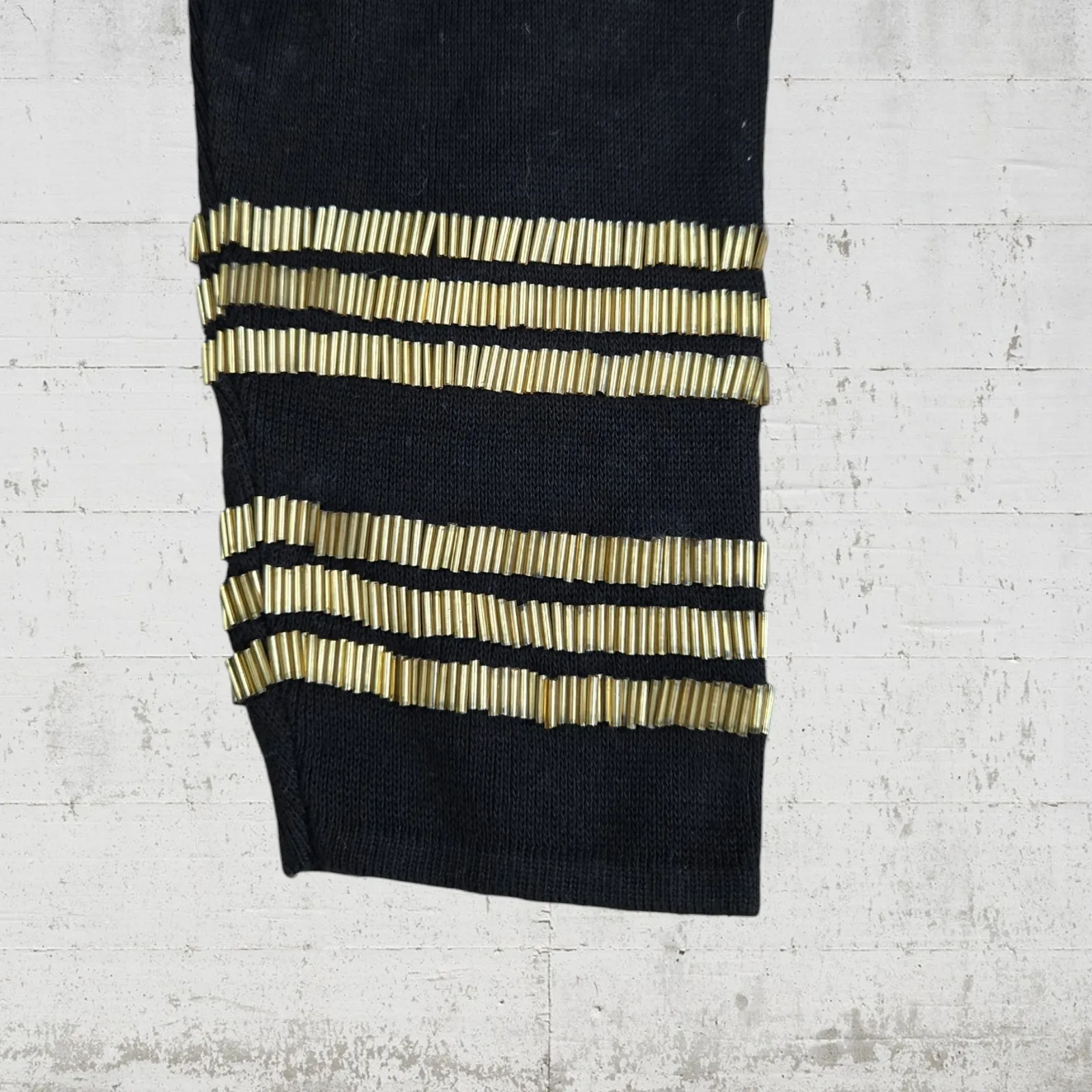 80s Vintage Anne Klein Deadstock Black Beaded Rugby Polo Knit Sweater Size Small - Image 5