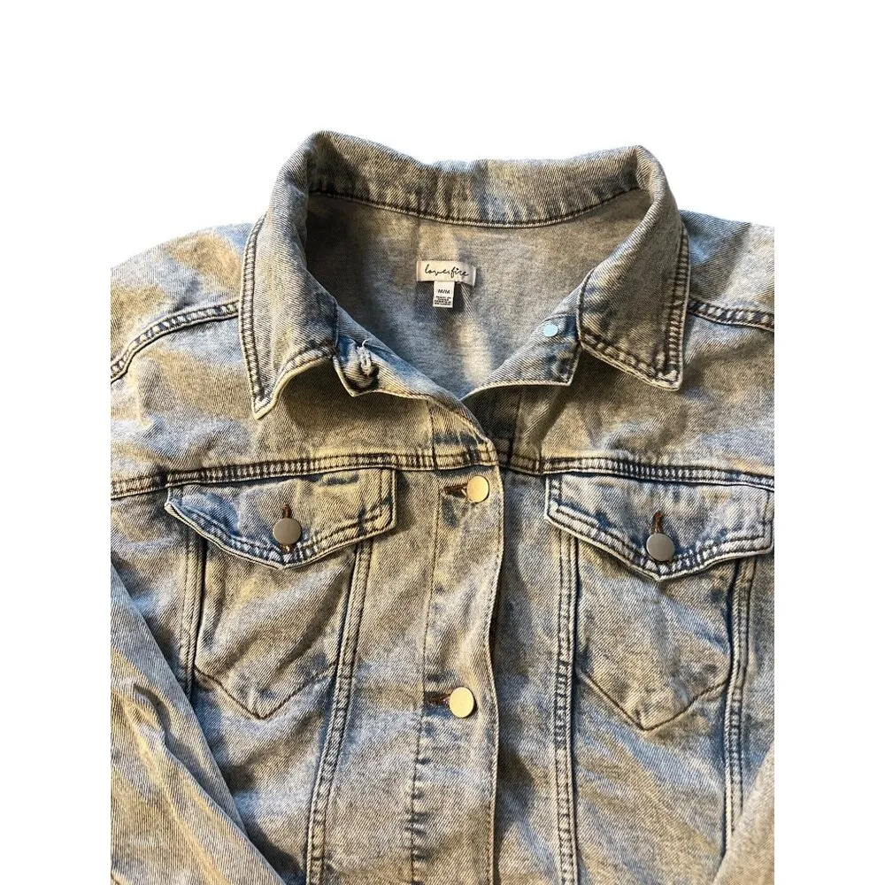 Loves Fire Light Acid Wash Denim Jean Jacket Silver Tone Hardware Size Medium - Image 3