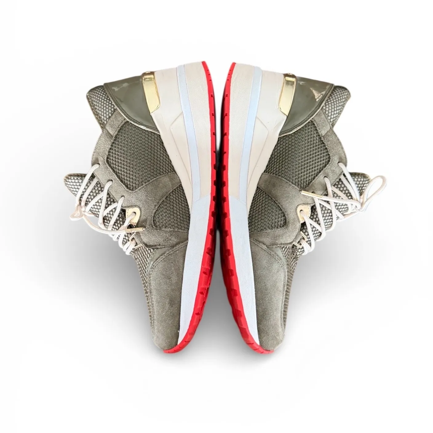 MICHAEL KORS Women Olive Green Gold Mesh Suede Wedge Sneakers Size 9M - Image 3