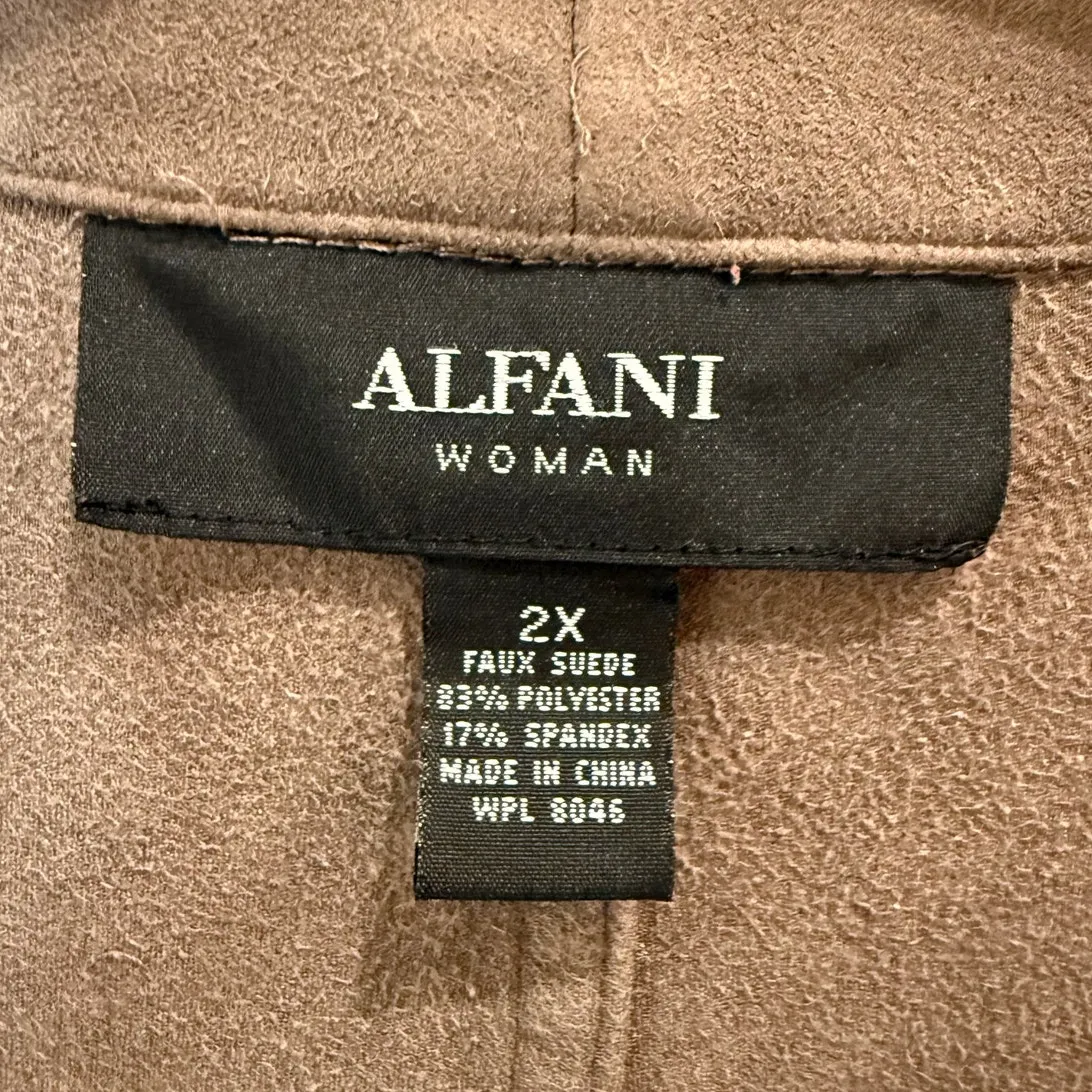 Alfani Brown Faux Suede Waterfall Open Front Cardigan Quarter Sleeve Plus Size2X - Image 3