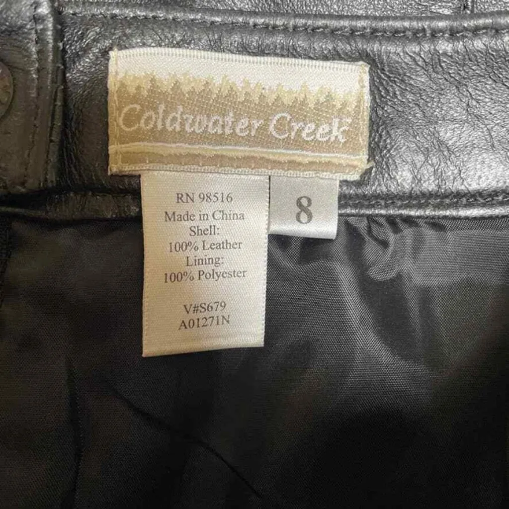 Coldwater Creek Leather Skirt Womens 8 Black Lined Zip Back Midi Length - Image 7