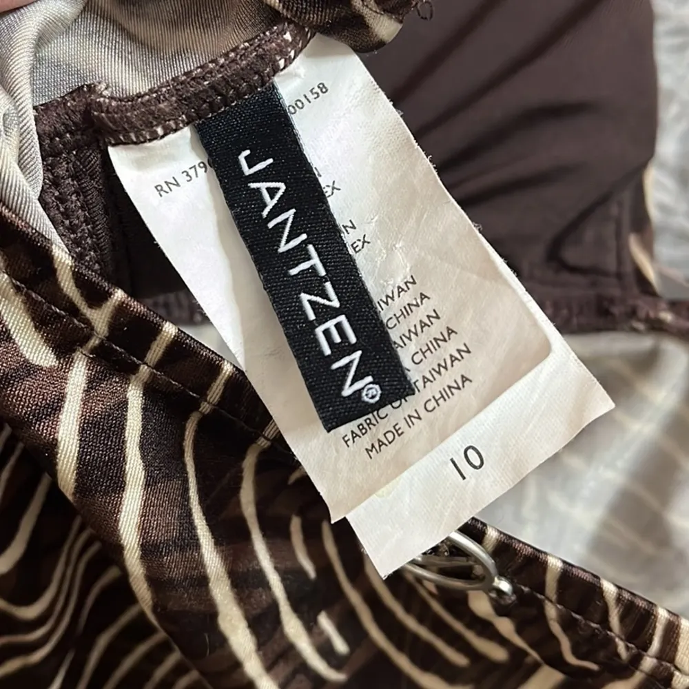 Jantzen Tankini Swimsuit 2pc Bikini Brown Halter Tropical Palm 10 - Image 5