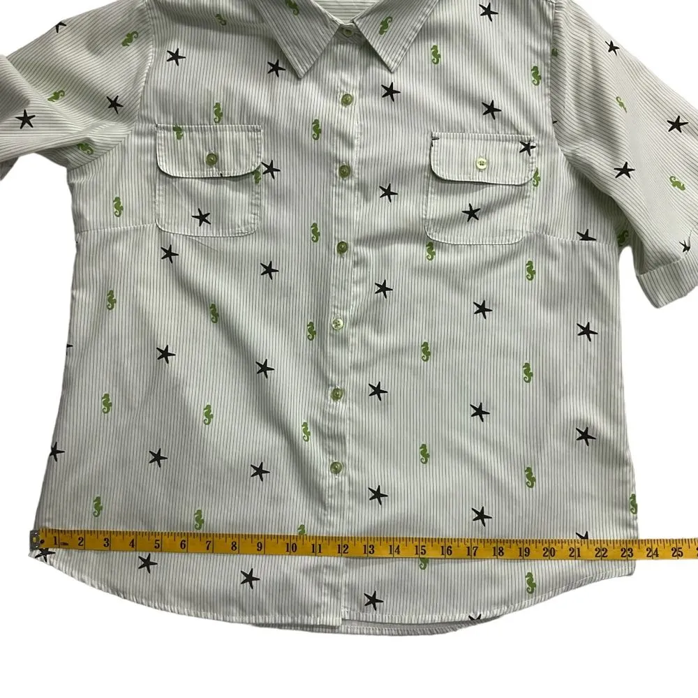 American Sweetheart Stars‎ Seahorse Stripe Blouse Shirt Button Up Sz L Nautical Green Size L - Image 11