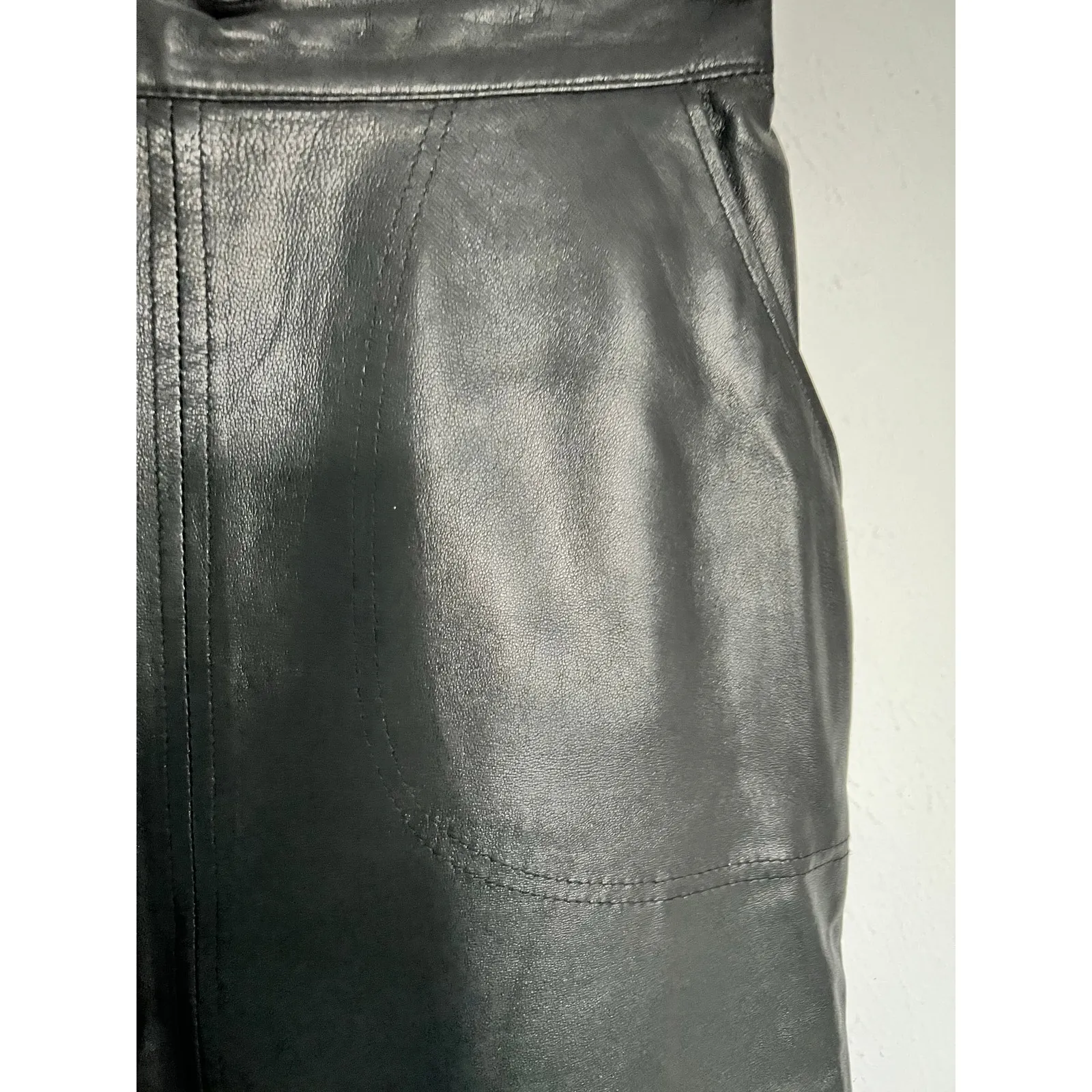 ItalModa Vintage Leather Black Pencil Skirt Sz XS - Image 3
