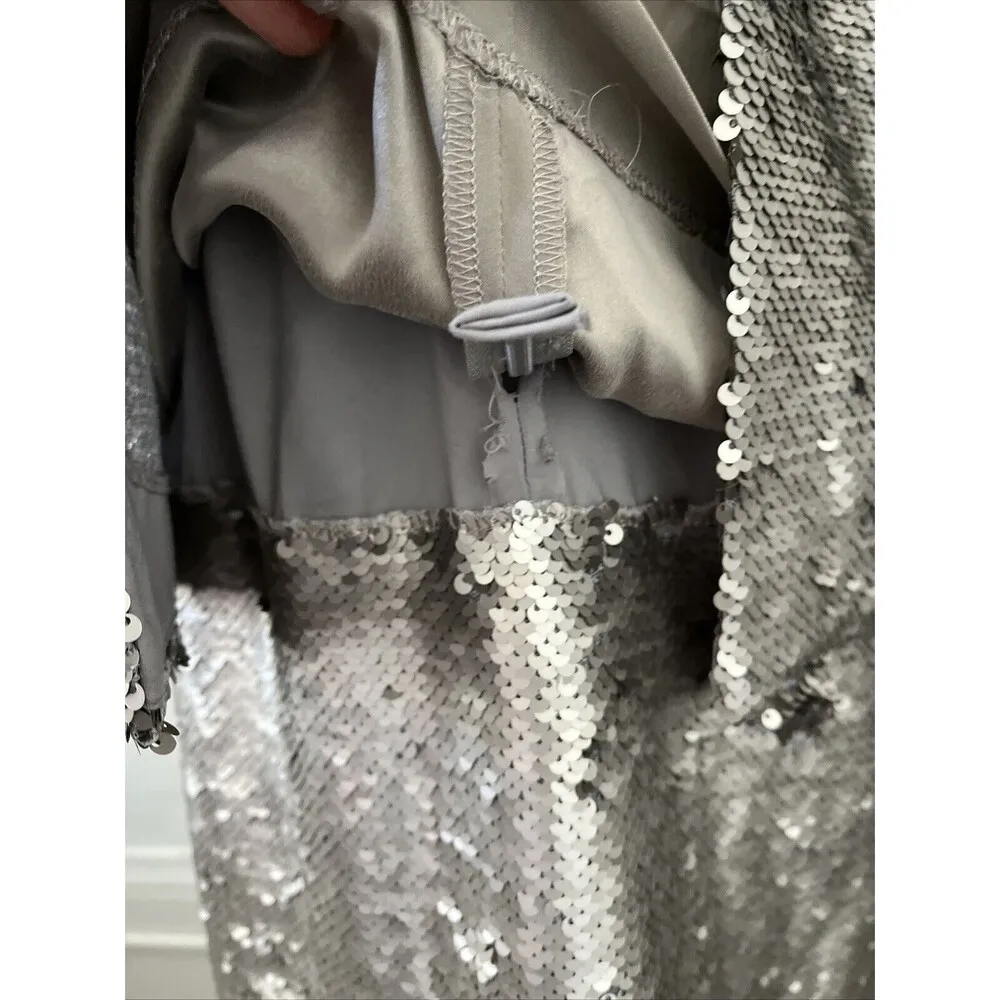 Banana Republic Pewter silver shiny sparkling cocktail strappy Mini Dress size 4 - Image 10