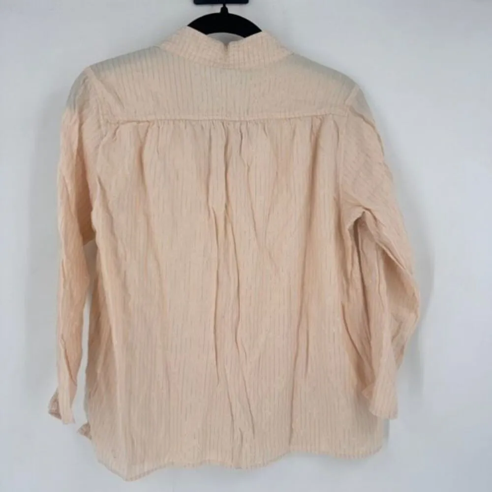 Old Navy Women’s Peasant Poets Metallic-Stripe Split-Neck Blouse Cream & Gold XS - Image 7