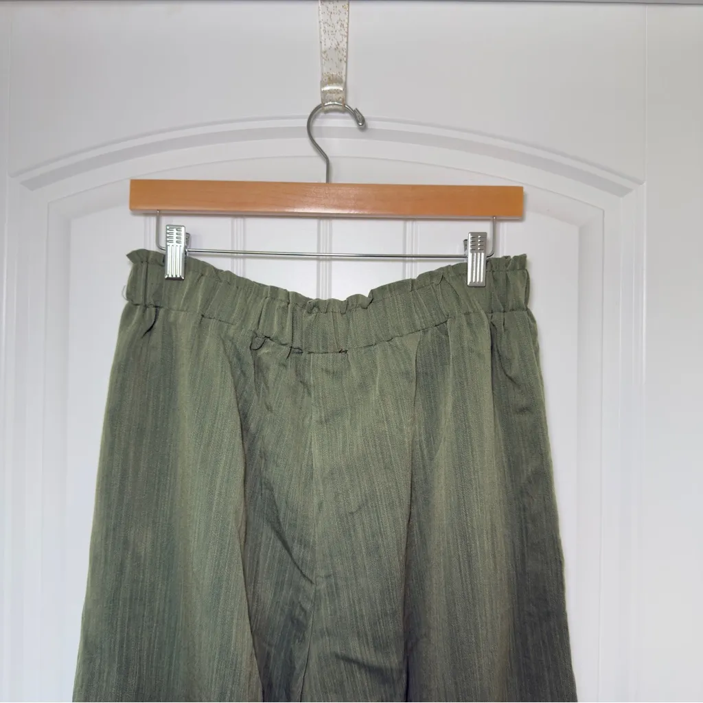 Entro Large Olive Green High Waist Scallop Trim Embroidered Wide Leg Pants NWT - Image 5