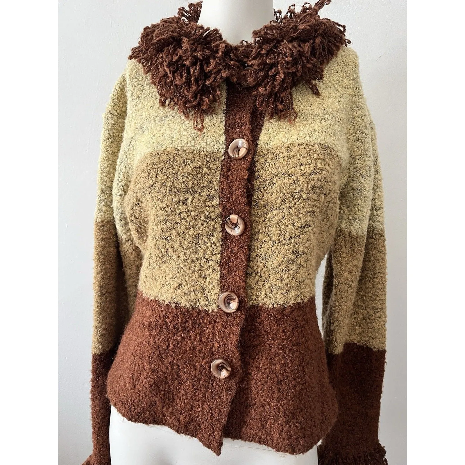 70s Rustic Colorblock Boucle Shacket S Earthy Bohmeian Rustic Western Farm Chic Brown - Image 8