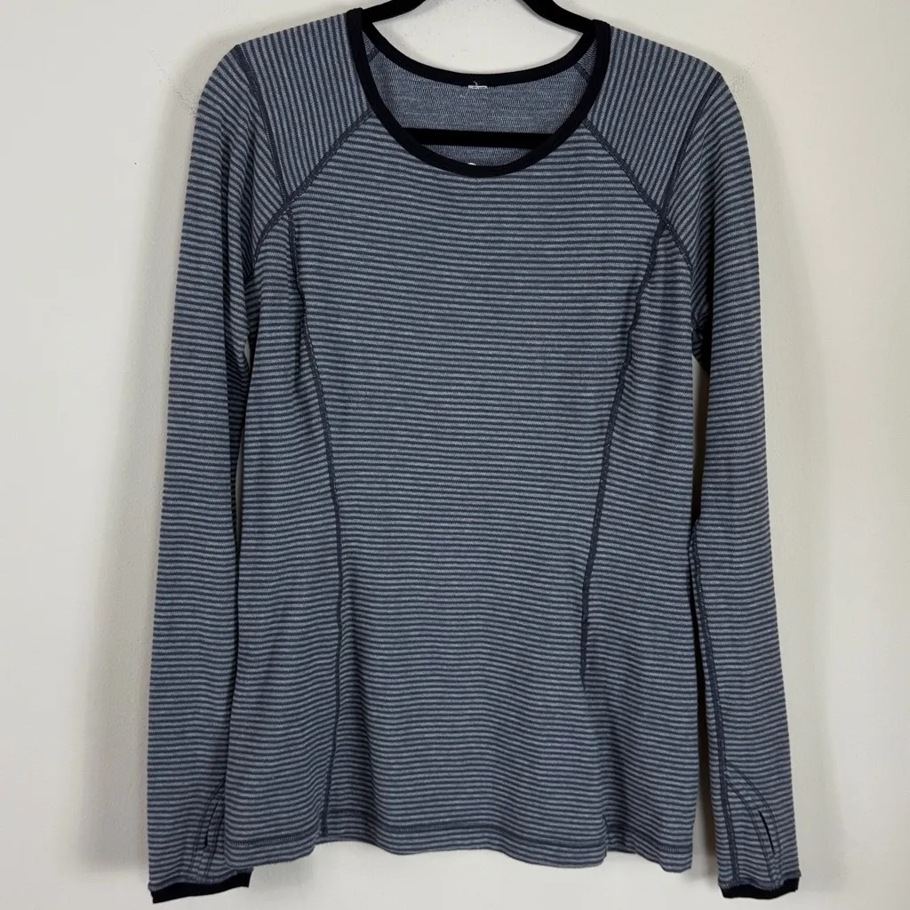 Lululemon‎ Run: Turn Around Long Sleeve Deep Coal Mini Check Size 10 - Image 5
