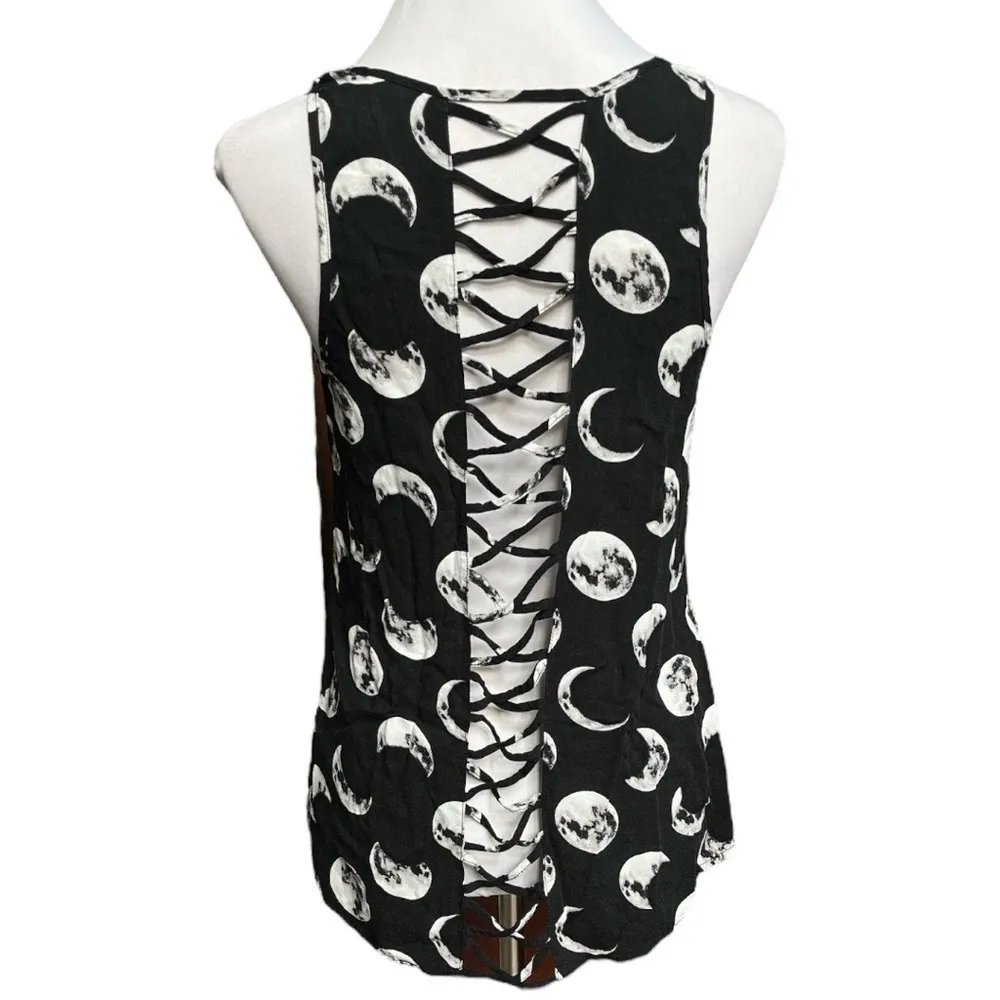 Hot Topic Moon Phases Crisscross Back Tank Top Black White Size Small - Image 2