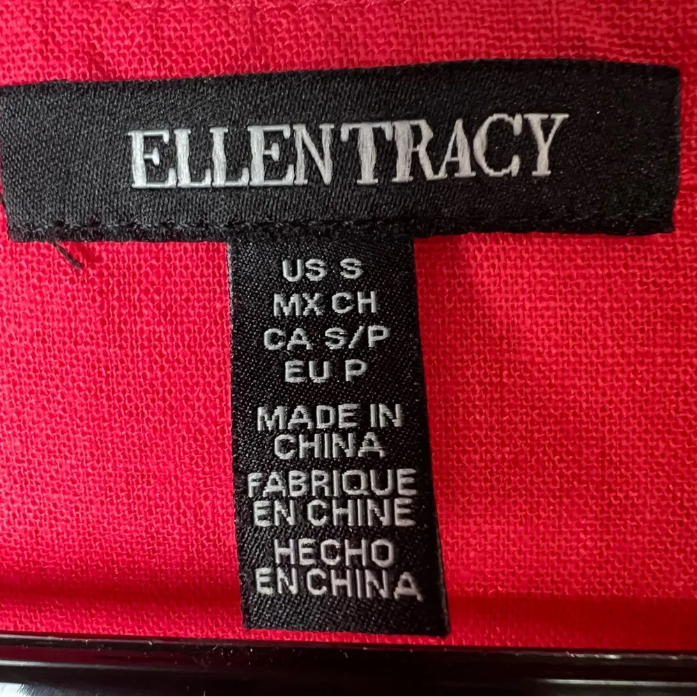 Linen Blend Short Sleeve Top Boxy Oyster Shell Button Ellen Tracy Dark Pink Sz S - Image 6