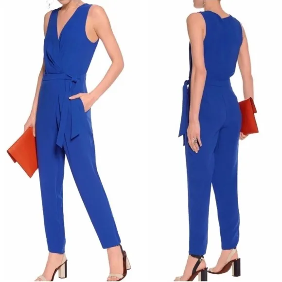 Diane Von Furstenburg Cordia Wrap Jumpsuit French Blue Crepe - Image 2