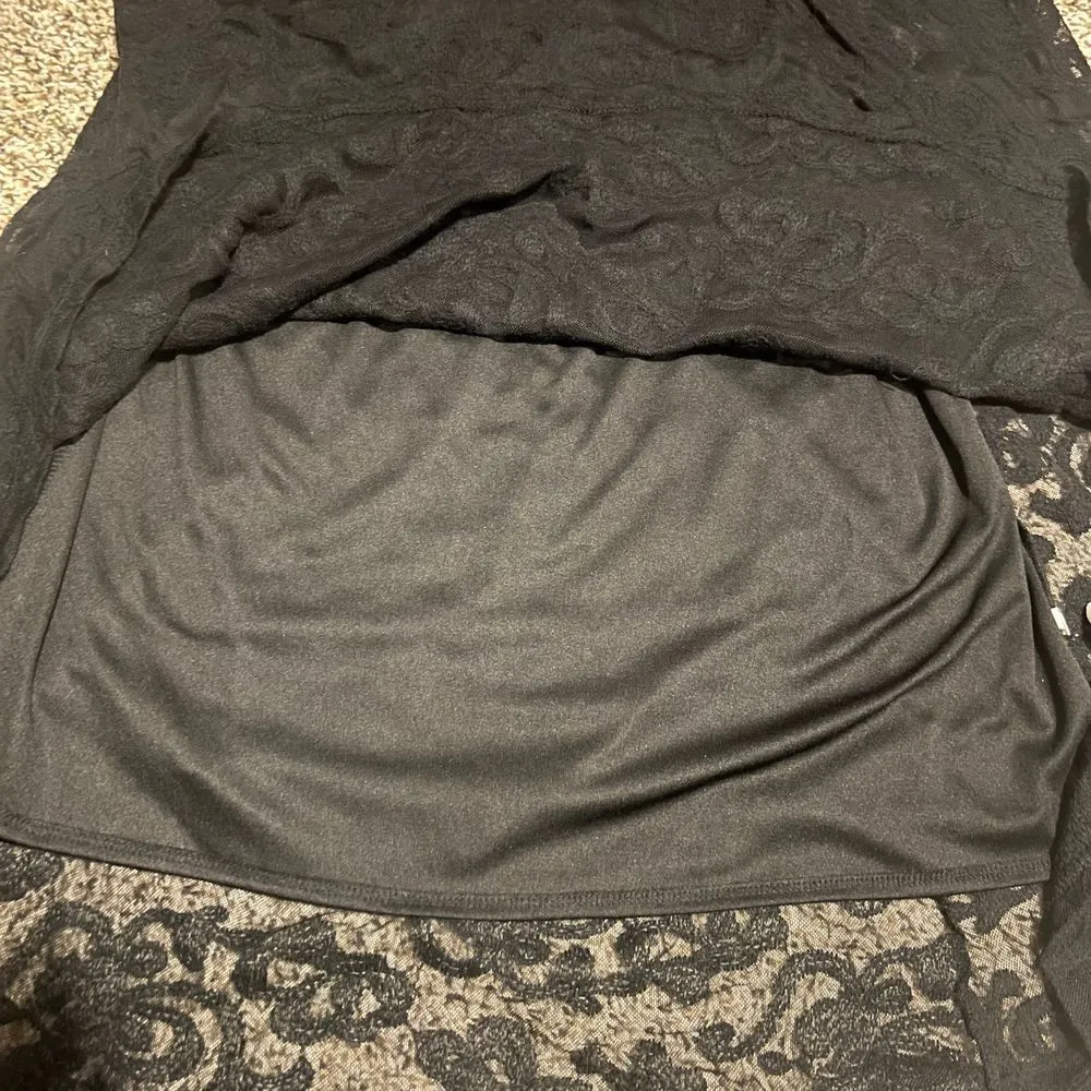 Altar'd State Black Lace-Trim‎ Long Sleeve Henley Dress Size S - Image 5