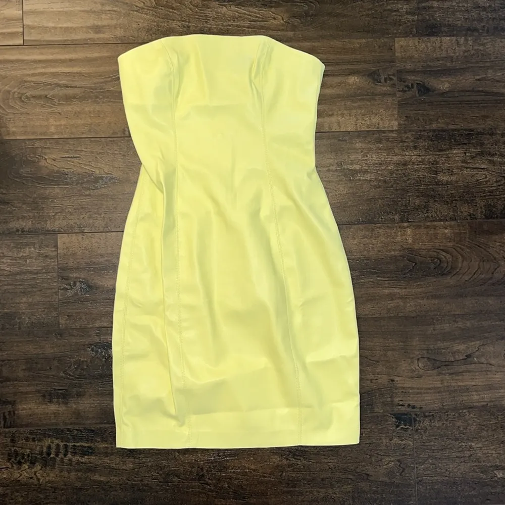 NWT  Faux Leather Strapless Dress - Pale Lime - Image 2
