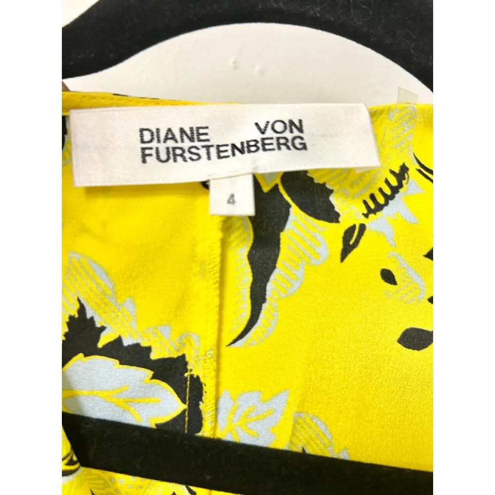 Diane Von Furstenberg DVF Savilla 100% Silk Georgette Floral Wrap Dress Yellow 4 - Image 4