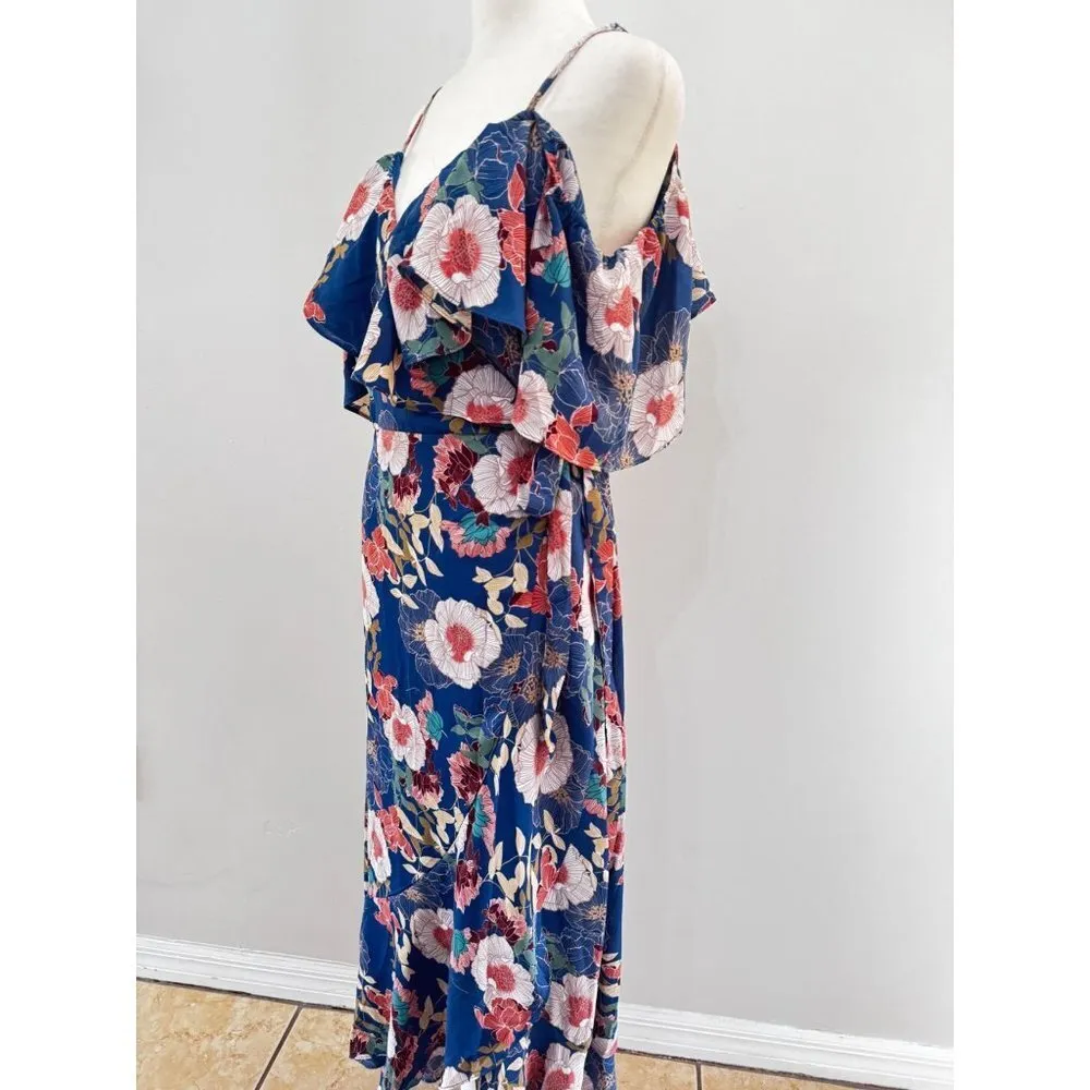 Fully Bloomed Lulus Blue Floral Print Off-the-Shoulder Maxi Wrap Dress size m - Image 5