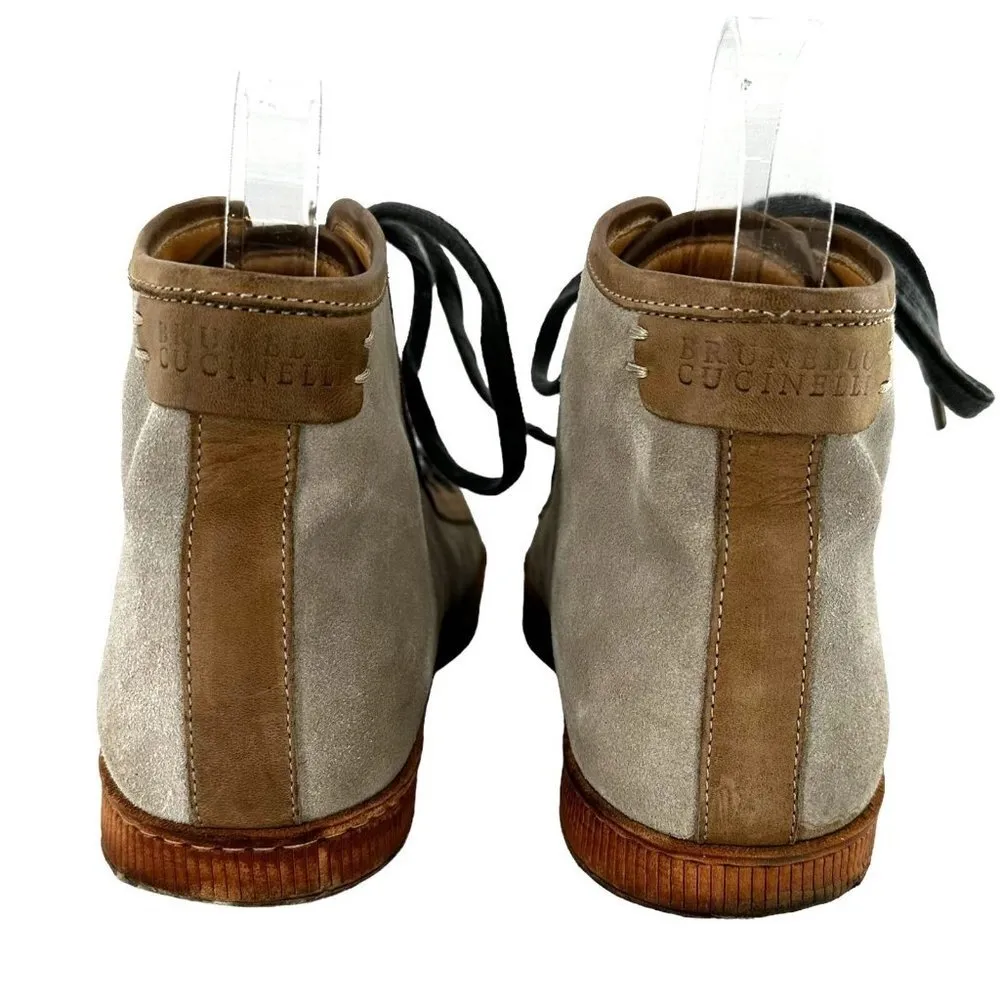 Brunello Cucinelli Gray Nubuck Suede & Leather High Top Sneakers Size 39.5 - Image 6
