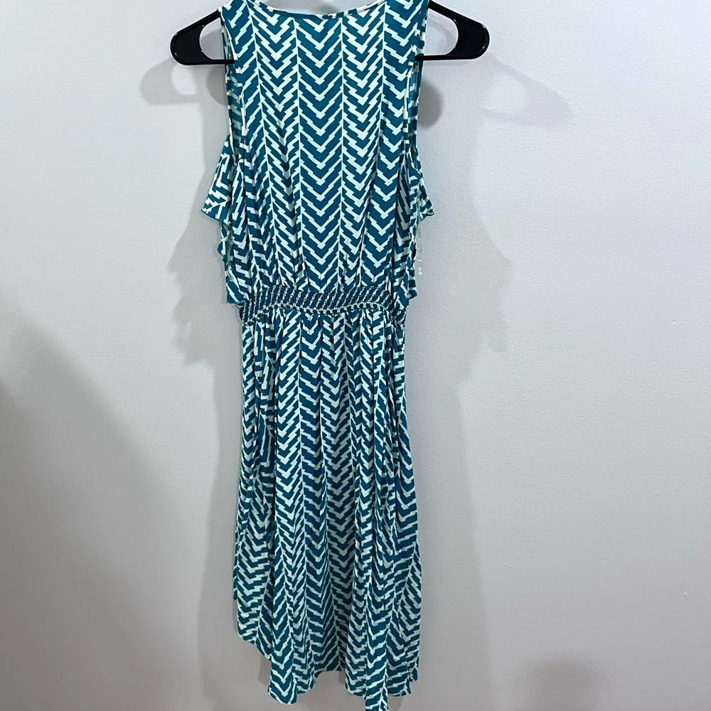 Teal and white ruffle top high low dress size XS - Image 4