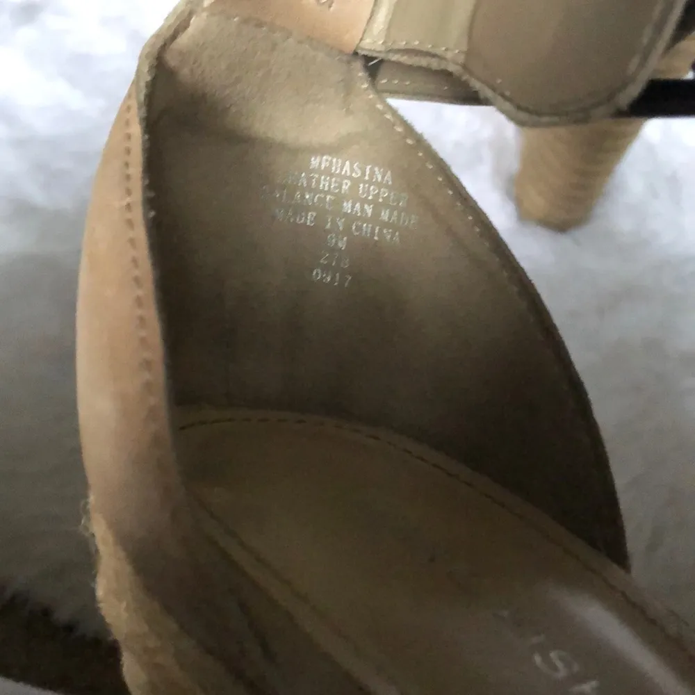 Marc Fisher Hasina Espadrille Suede Wedges 9 Tan Open Peep Toe Cutout Buckle - Image 8