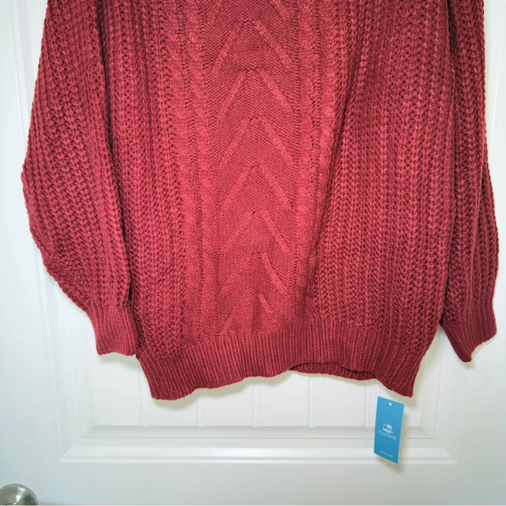 Cupshe Medium Burgundy Cable Knit Cutout One Shoulder Sweater NWT - Image 8